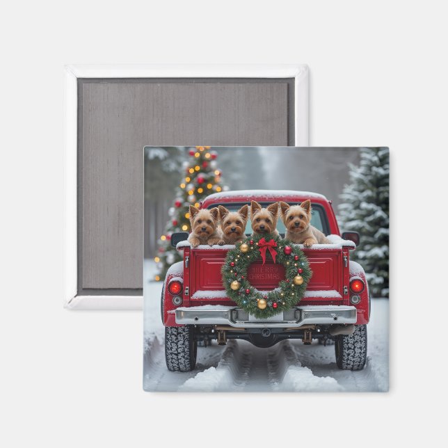 Íman Yorkshire Terrier Christmas Red Truck Holiday Gift (Front/Back)