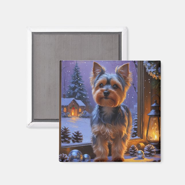 Íman Yorkshire Terrier Com Luzes de Natal Feriado (Front/Back)