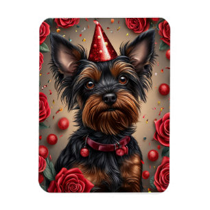 Íman Yorkshire Terrier de Aniversário Usando Chapéu de