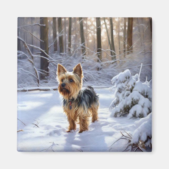Íman Yorkshire Terrier Deixe-a nevar no Natal (Frente)