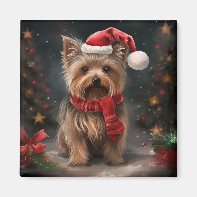 Íman Yorkshire Terrier Dog no Natal da neve (Frente)