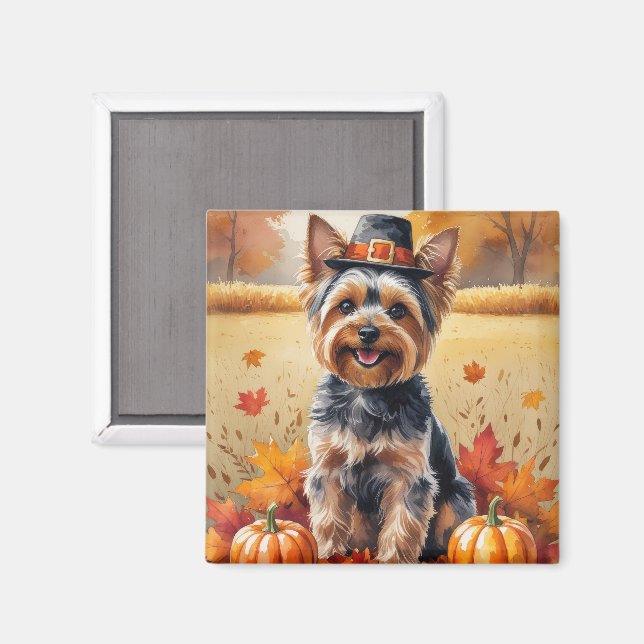 Íman Yorkshire Terrier Folhas de Outono Arte de Ação de (Front/Back)