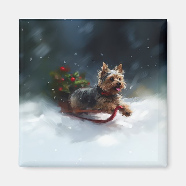 Íman Yorkshire Terrier Natal neve inverno (Frente)