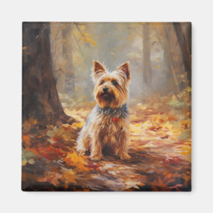 Íman Yorkshire Terrier no Outono Folhas Caídas Inspiram