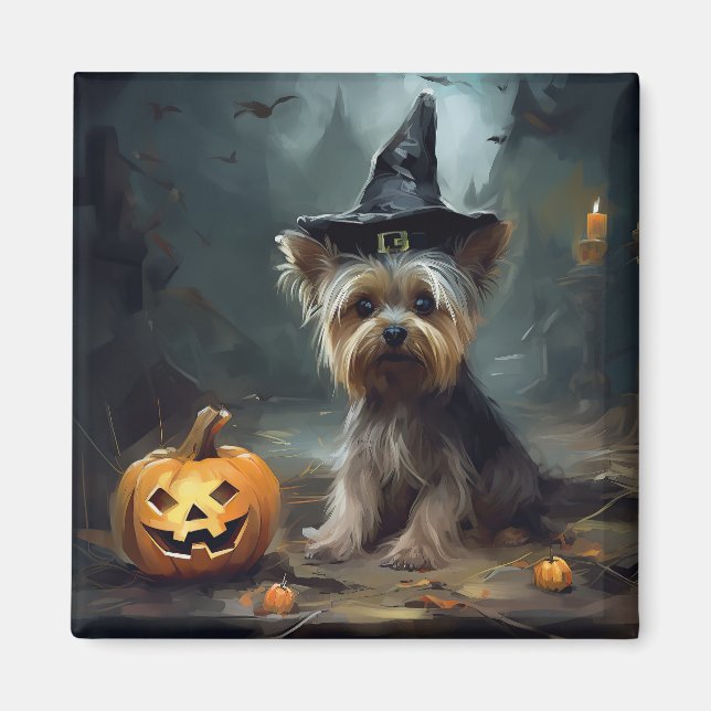Íman Yorkshire Terrier Pumpkins Halloween Scary (Frente)