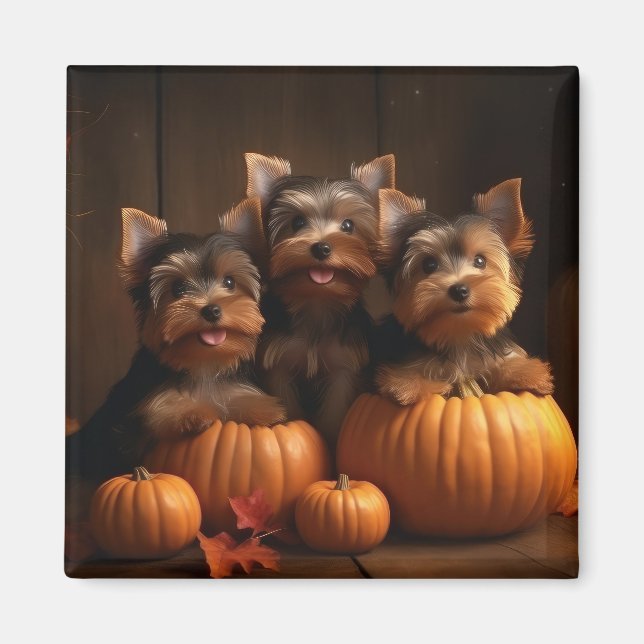 Íman Yorkshire Terrier Puppy Autumn Delight Pumpkin (Frente)