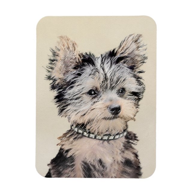 Íman Yorkshire Terrier Puppy Pintura Original (Vertical)