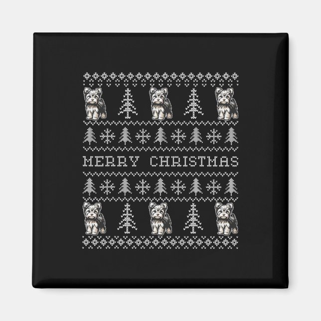 Íman Yorkshire Terrier Ugly Christmas Sweater Engraçado (Frente)
