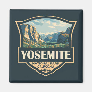 Íman Yosemite National Park Illustration Retro Crachá