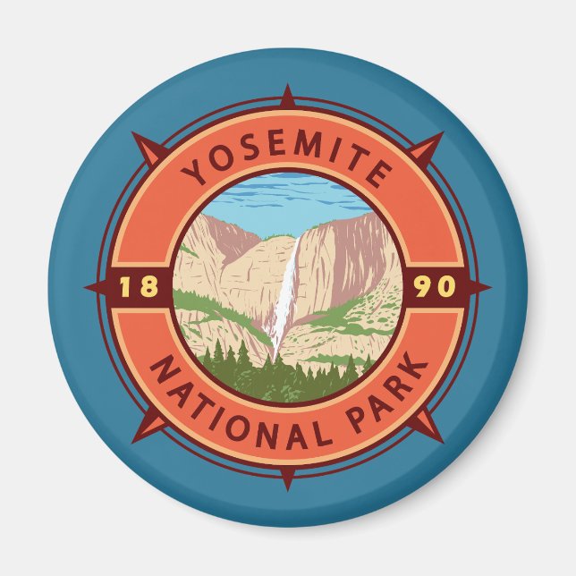 Íman Yosemite National Park Retro Compass Emblem (Frente)