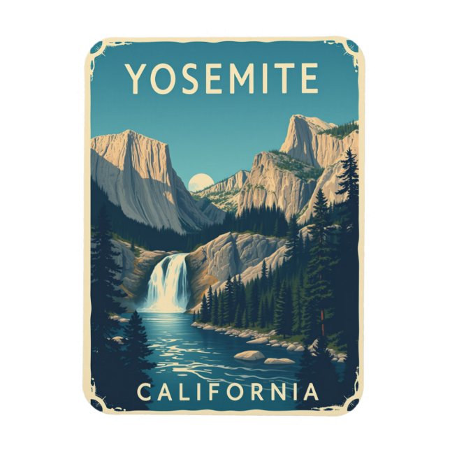 Íman Yosemite Waterfall California Vintage Retro (Vertical)
