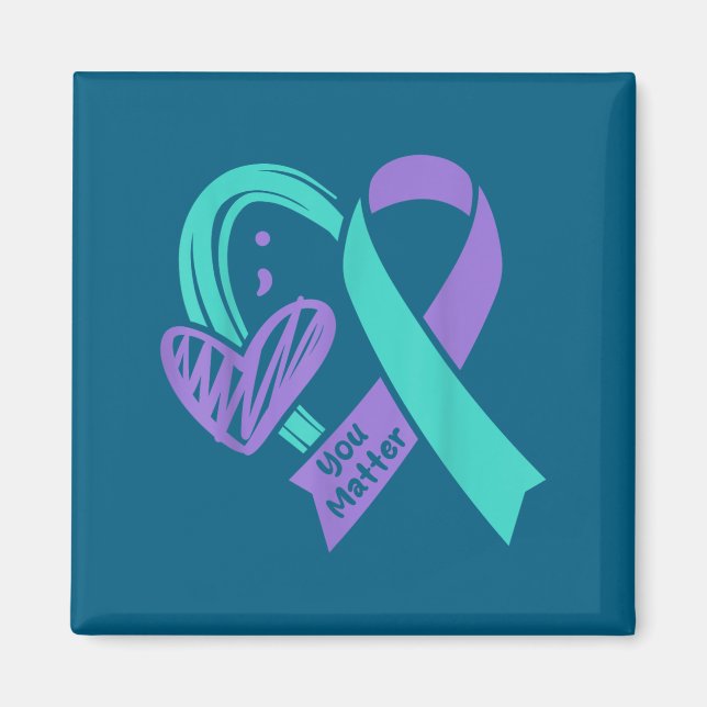 Íman You Suicide Prevention Awareness Teal Purple Heart (Frente)