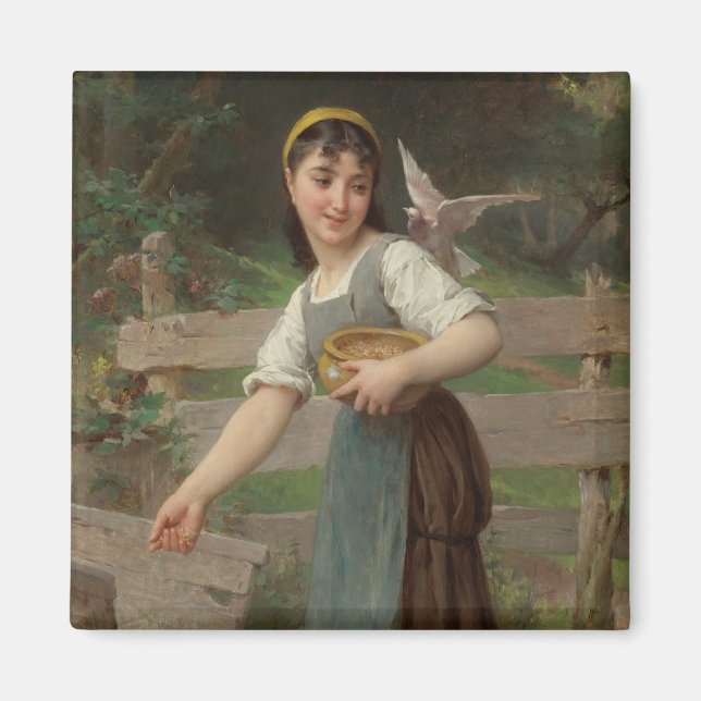 Íman Young Girl Feeding the Doves (por Émile Munier) (Frente)