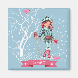Íman Young Girl Skier   Presente de Natal de Nome Perso
