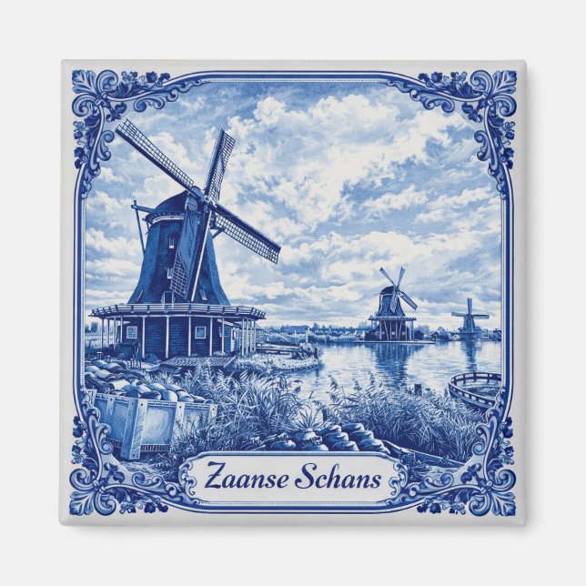 Íman Zaanse Schans Delft Blue style magnet (Frente)