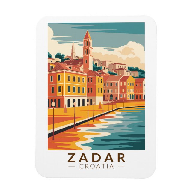 Íman Zadar Croácia Illustração Viagem Art Vintage (Vertical)