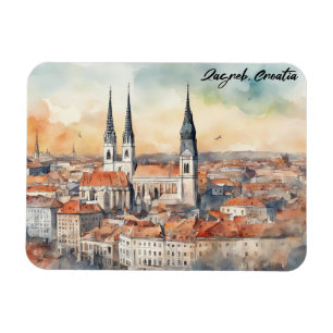 Íman Zagreb Croácia Cidade Silhouette Watercolor