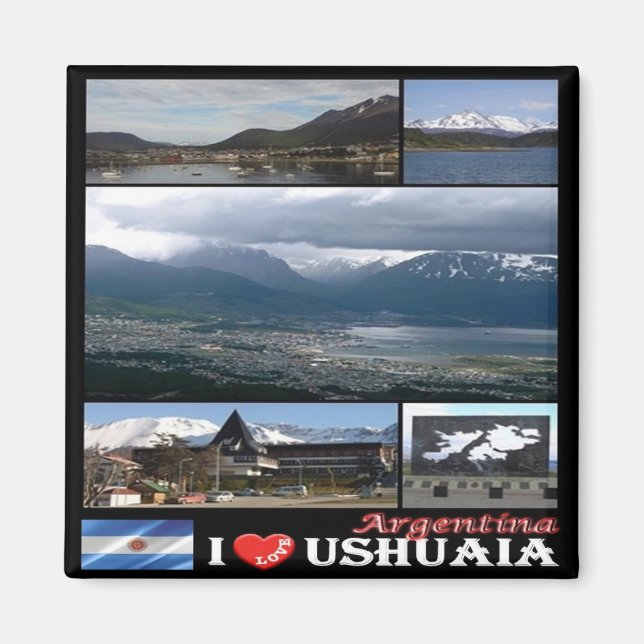 Íman zAR008 USHUAIA I Love, Mosaic, Argentina, Fridge (Frente)