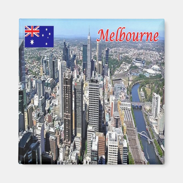 Íman zAU058 MELBOURNE, Aerial View, Austrália, Fridge (Frente)
