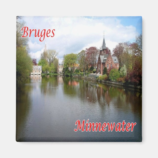 Íman zBE036 BRUGES Minnewaterl, Bélgica, Fridge (Frente)