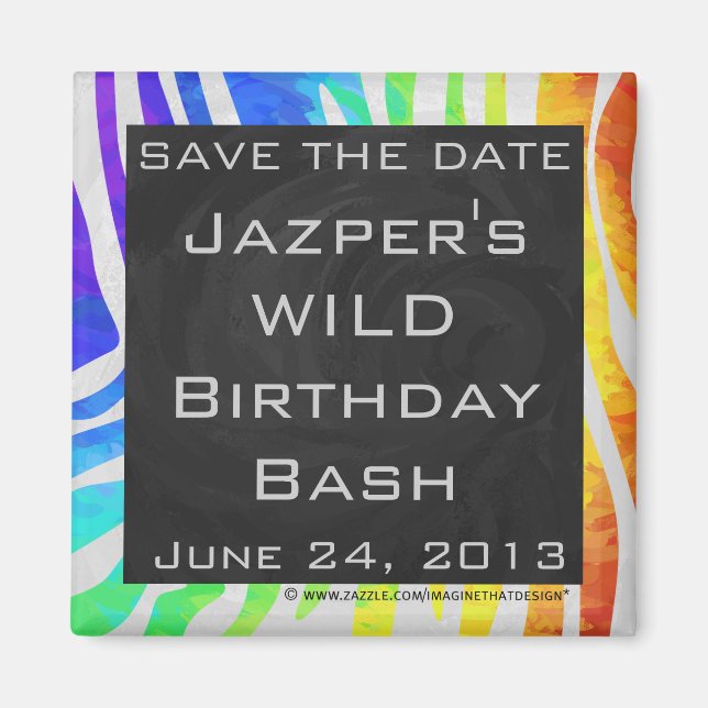 Íman Zebra Monograma Arco-íris e Impressão branco (Frente)