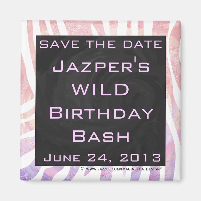 Íman Zebra Monograma Rosa e Branco (Frente)