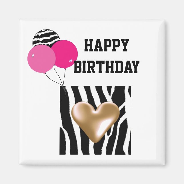 Íman Zebra Print Birthday Balloons (Frente)