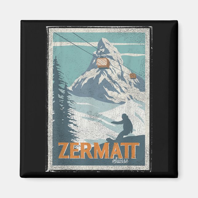 Íman Zermatt Switzerland Winter Skiing Snowboarding Ski (Frente)