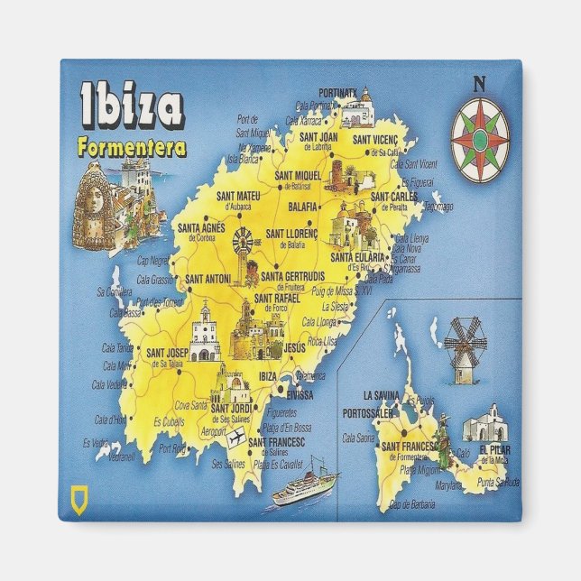 Íman zES052 Mapa EIVISSA, Espanha, Fridge (Frente)