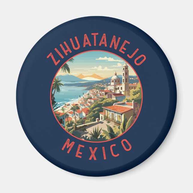 Íman Zihuatanejo México Círculo Distressado Retro (Frente)