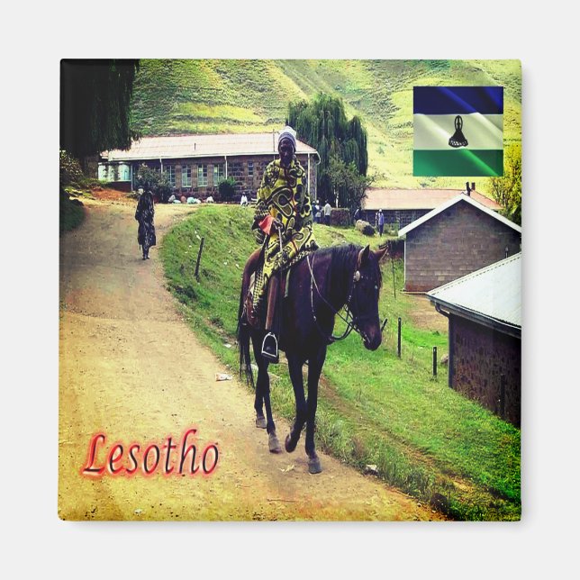 Íman zLS003 LESOTHO, Basotho Blanket, África, geladeira (Frente)