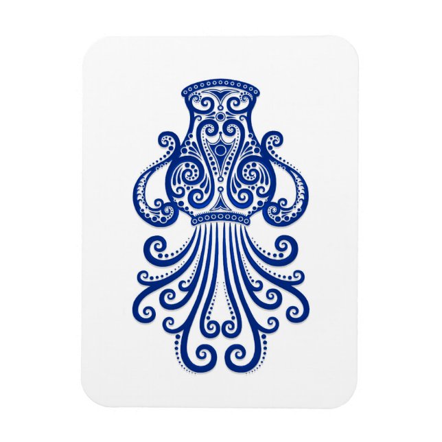 Íman Zodiac Intricate Blue Aquarius em Branco (Vertical)