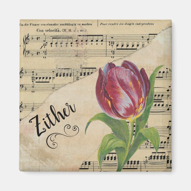 Íman Zquer Elegante Tulip Vintage Sheet Music (Frente)