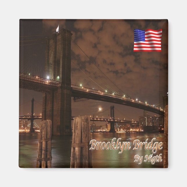 Íman zUS113 BROOKLYN BRIDGE by Night, NYC, Fridge (Frente)