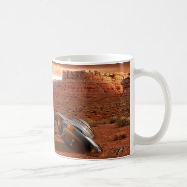 Impacto do UFO no deserto com a caneca estrangeira (Direita)