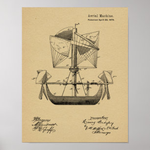 Impressão 1879 do desenho da patente do avião do