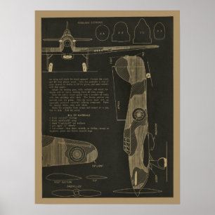 Impressão 1938 da arte do design do avião do