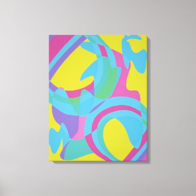 Impressão Abstrata em Tela Amarela e Turquesa (Frente)