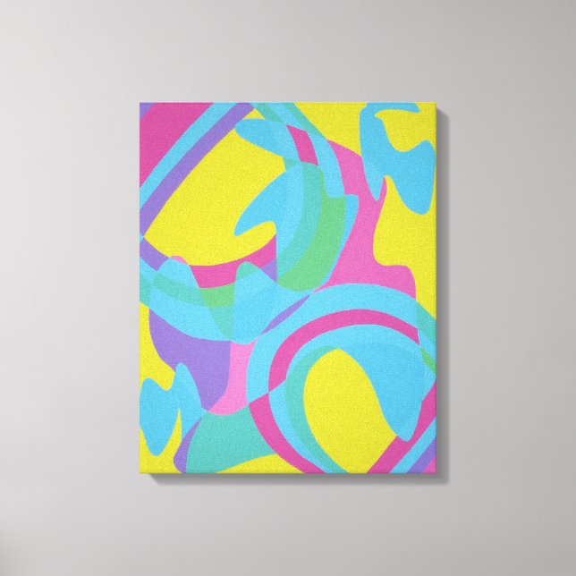 Impressão Abstrata em Tela Amarela e Turquesa (Frente)