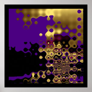 Impressão Abstrata Ouro Derretido em Roxo e Preto