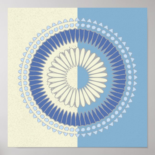Impressão abstrato Azul e Círculo de Creme (Frente)