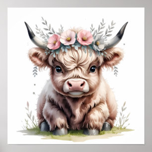 Impressão adorável de vaca das Terras Altas.