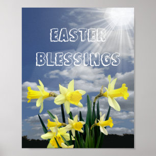 Impressão amarelo do poster da páscoa das flores