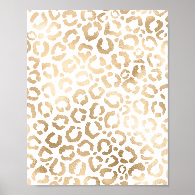 Impressão Animal Leopardo Branco Dourado Elegante  (Frente)