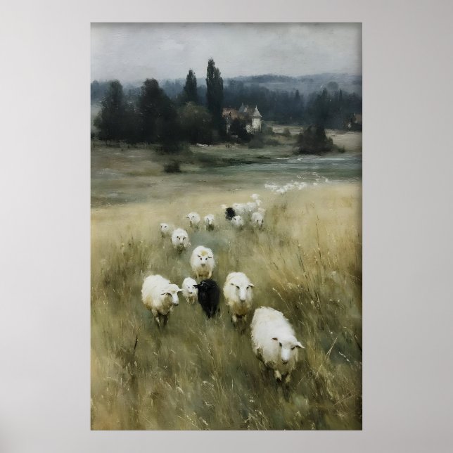 Impressão Antiga de Ovelha, Decoração de Fazenda d (Frente)
