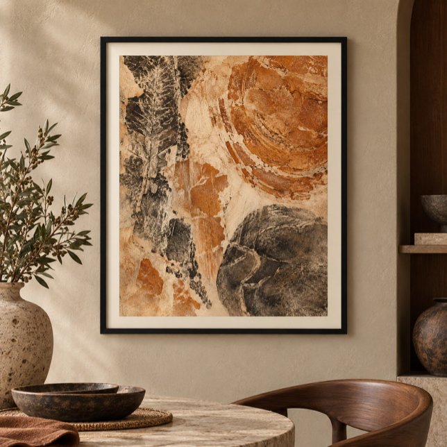 Impressão Artística da Escavação de Ocre (Styled display of Ochre Excavation Art Print. Frame, mat and furnishings shown for illustration; select framing options separately.)