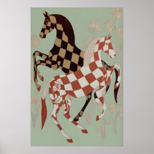 Impressão artística de cavalo em tabuleiro de xadr