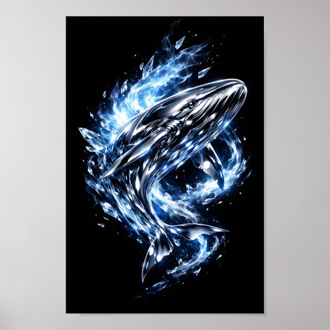 Impressão Artística de Cristal de Gelo Azul Baleia (Frente)