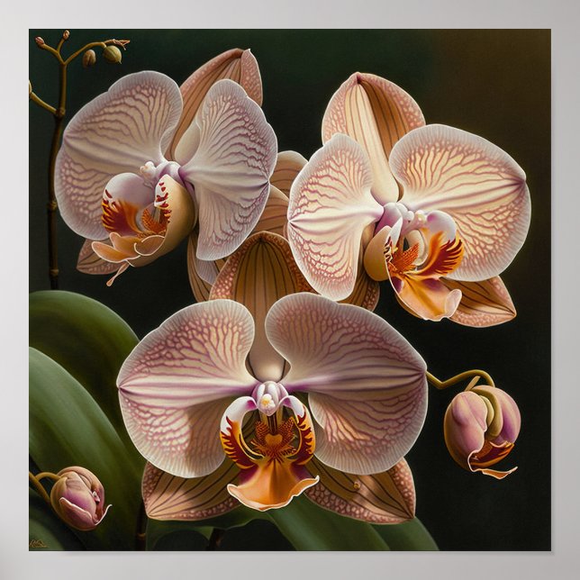 Impressão Artística de Flores de Orquídea Mariposa (Frente)