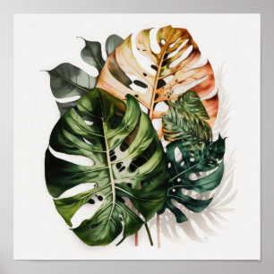 Impressão Artística de Folhas de Monstera Poster